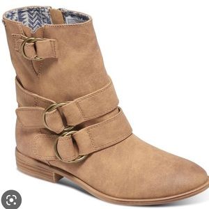 ROXY Bixby Women’s Tan Buckle Ankle Zip Boots Size 8.5